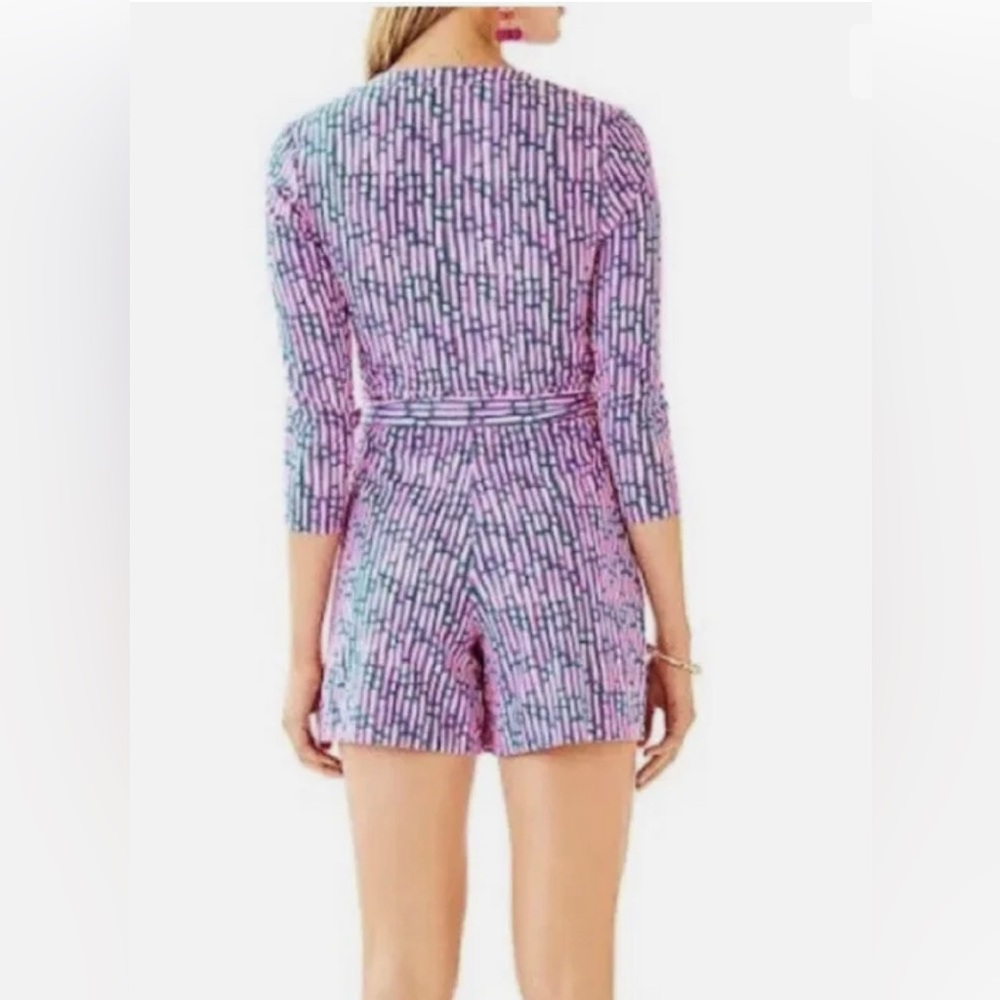 Lilly Pulitzer Karlie Wrap Romper-Mandevilla Pink Slathouse Stripe NWT - Picture 2 of 6